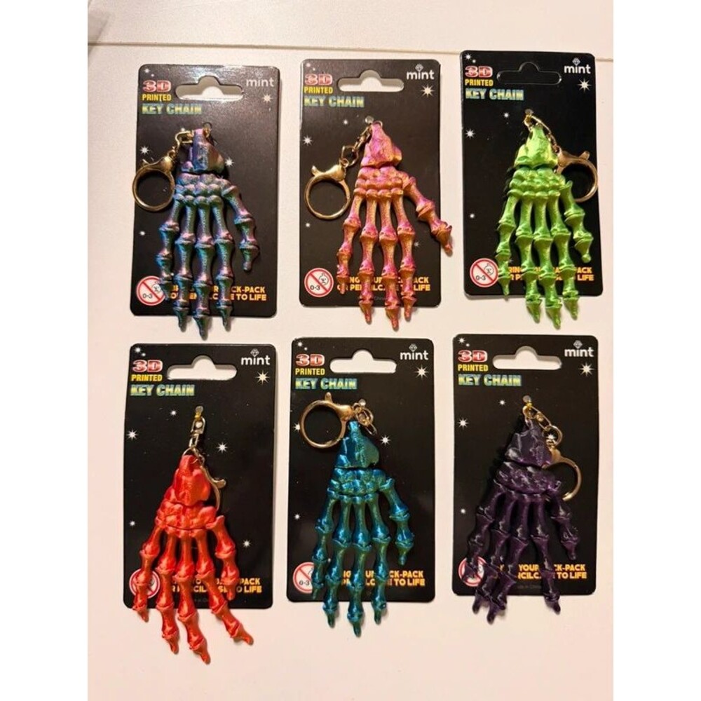 Dozen Set 3D Skeleton Hand Keychains – 6 Colors – Halloween Lot